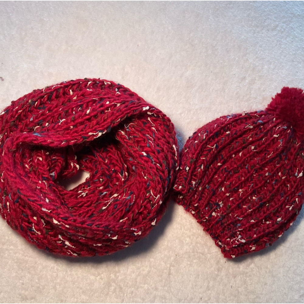 Elegant Red Knit Hat and Scarf Set